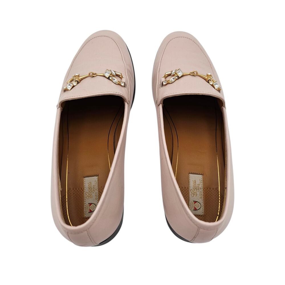 Gucci Jordaan Horsebit Slip On Loafer Pink Leather Crystal Size 38.5 US 8.5 - Picture 6 of 13